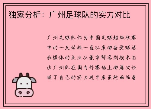 独家分析：广州足球队的实力对比