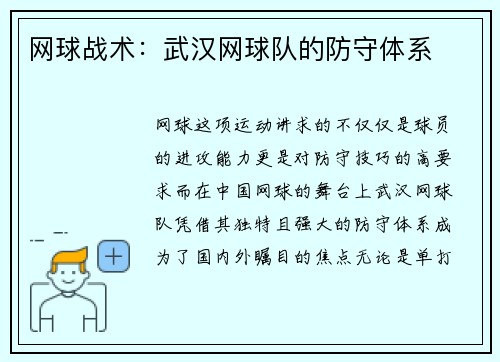 网球战术：武汉网球队的防守体系